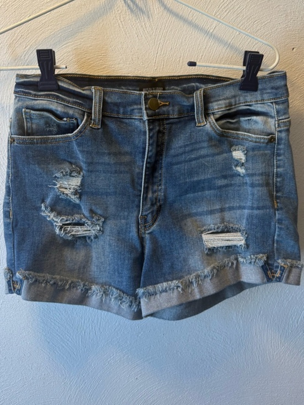 Poison Mushroom Distressed Denim Shorts High Rise Raw Hem Festival Y2K Grunge  M